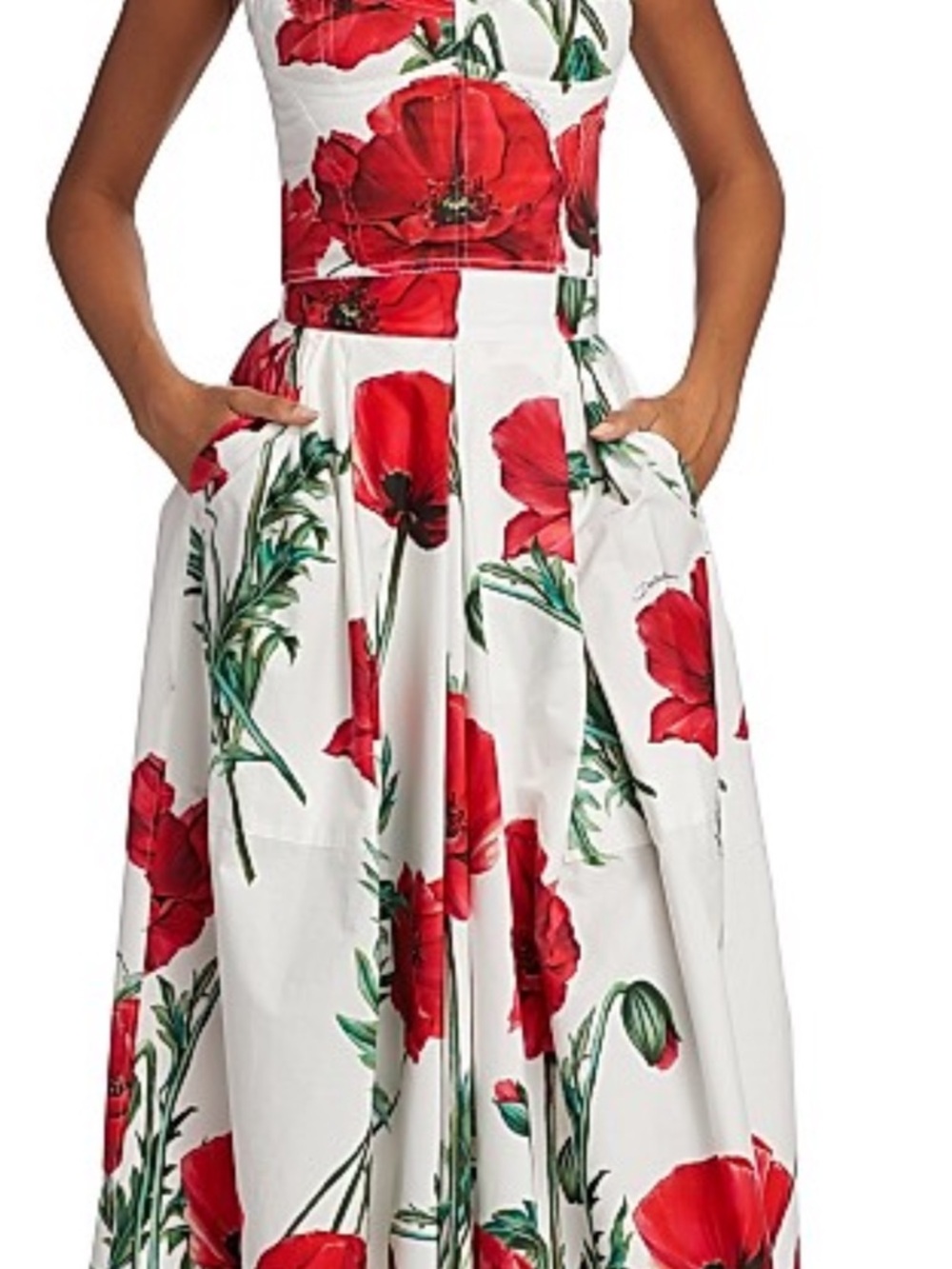 Dolce & Gabbana White Midi Dress with Red Floral Print